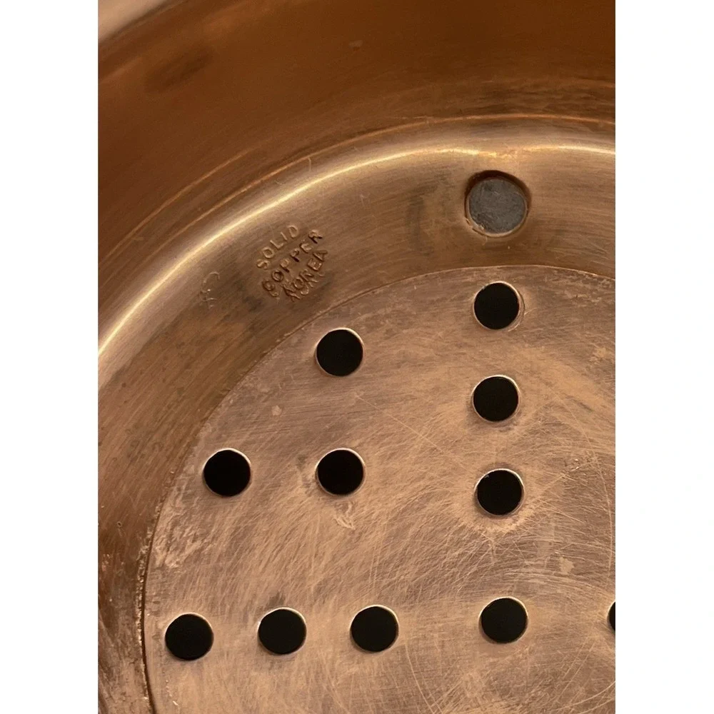 Vintage Solid Korean Copper Colander Footed Strainer Brass Handles Farmhouse 9